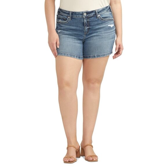 Silver Jeans Co. Size 12 W Elyse Mid Rise Comfort Fit Blue Jean Shorts Denim New - Picture 2 of 13